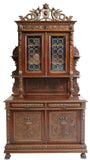 Antique Sideboard, Italian Renaissance Revival Carved, Crest, Leaded, 1800's! - Old Europe Antique Home Furnishings