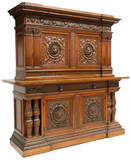 Antique Sideboard, Italian Renaissance Revival Walnut, Lions, Foliate, 1900's - Old Europe Antique Home Furnishings