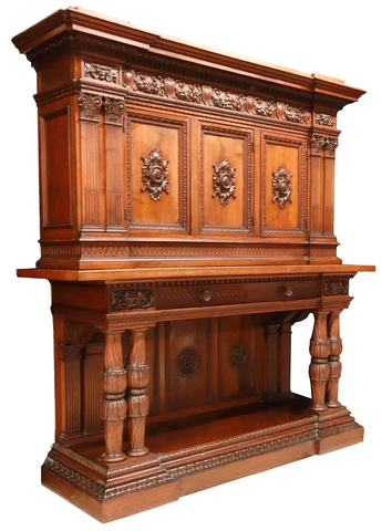Antique Sideboard, Italian Renaissance Revival, Walnut, Foliate, Early 1900's!! - Old Europe Antique Home Furnishings