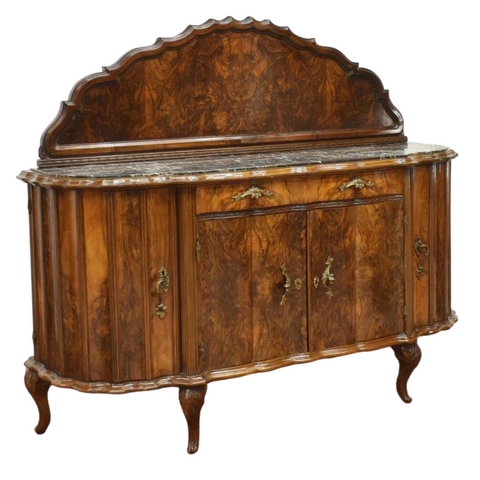 Antique Sideboard, Italian Venetian Marble Top Burlwood, 20th C., Gorgeous! - Old Europe Antique Home Furnishings