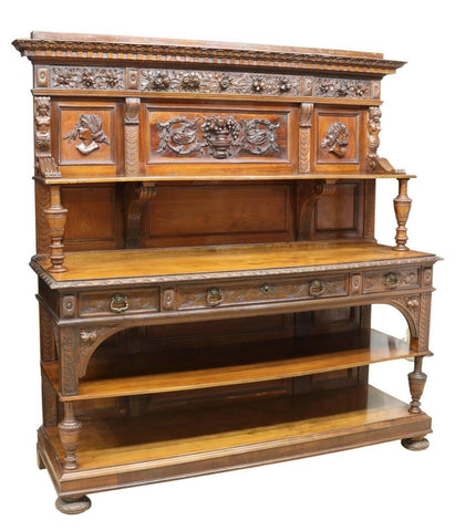 Antique Sideboard, Large Renaissance Revival Well-Carved Early 1900s, Handsome! - Old Europe Antique Home Furnishings
