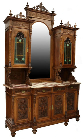 Antique Sideboard, Marble-Top, Breakfront, Italian Renaissance Revival, 1900's! - Old Europe Antique Home Furnishings