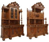 Antique Sideboards, Monumental, Renaissance Revival Walnut, Pair, Carved, 1800s - Old Europe Antique Home Furnishings