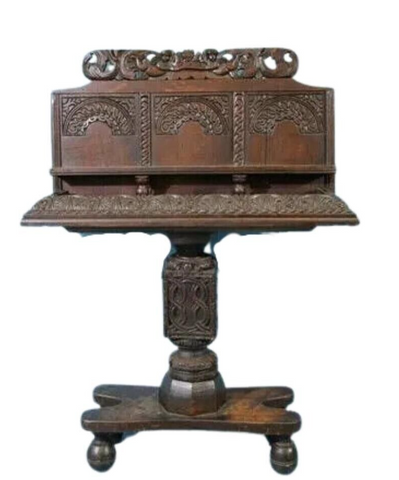 Antique Stand, Jacobean, Heavily Carved, Unusual Mahogany Stand, Gorgeous!! - Old Europe Antique Home Furnishings