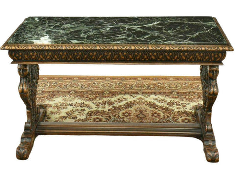 Antique Table, Coffee, Renaissance Style Figured Carved Marble-Top, Gorgeous!! - Old Europe Antique Home Furnishings