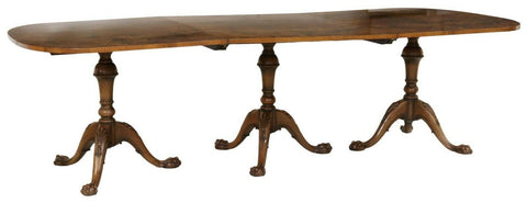 Antique Table, Dining, Chippendale Style Triple Pedestal,Early to mid 1900's!! - Old Europe Antique Home Furnishings