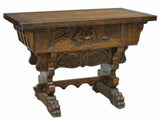 Antique Table, French Breton Figural Carved Oak Flip-Top Table, Early 1900's!! - Old Europe Antique Home Furnishings