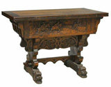 Antique Table, French Breton Figural Carved Oak Flip-Top Table, Early 1900's!! - Old Europe Antique Home Furnishings