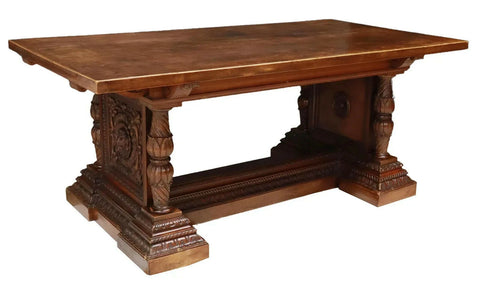 Antique Table, Italian Renaissance Revival, Carved Walnut, Draw Leaf, 1900's!! - Old Europe Antique Home Furnishings