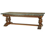 Antique Table, Library, Oak, Italian, Green Marble Top, Massive, 1800's 19th C.!! - Old Europe Antique Home Furnishings