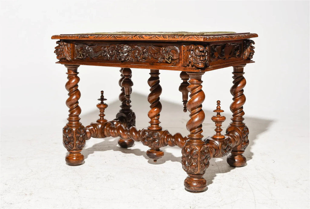 Antique Table Louis XIII Style Carved Wood Walnut Fancy 19th
