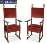 Antique Throne Chairs, Italian Gilt and Carved Wood, Red, A Pair, 1700's, 18th C - Old Europe Antique Home Furnishings