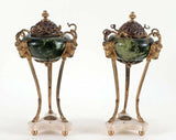 Antique Urns, Green Marble, French Empire Style, Bronze and Marble, Pair, 1900's - Old Europe Antique Home Furnishings