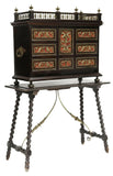 Antique Vargueno / Bargueno, Spanish Baroque Style On Stand, Gilt Metal, 1800s! - Old Europe Antique Home Furnishings
