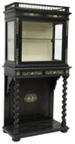 Antique Vitrine, Cabinet, Display, Italian Milanese Bone-Inlaid Ebonized, 1800's - Old Europe Antique Home Furnishings