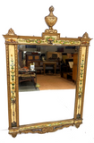 Antique Wall Mirror, Italian Style Gold and Hand Painted Floral Design, Finial!! - Old Europe Antique Home Furnishings