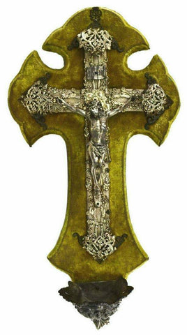 Antique Water Font, Continental Crucifix Holy Water Font, 19th Century ( 1800s ) - Old Europe Antique Home Furnishings