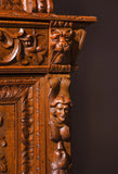 Antique, Cupboard, Renaissances Style, Carved Oak, Figural Relief, 19th C. 1800s - Old Europe Antique Home Furnishings