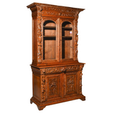 Antique, Cupboard, Renaissances Style, Carved Oak, Figural Relief, 19th C. 1800s - Old Europe Antique Home Furnishings