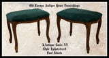 Antique Stools, Foot, Green  Upholstered, Louis XV Style, Charming Pair!! - Old Europe Antique Home Furnishings