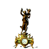 Antique Clock, Mantel, Three-Piece Patinated Spelter, Green Onyx Figural, 1900's - Old Europe Antique Home Furnishings
