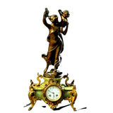 Antique Clock, Mantel, Three-Piece Patinated Spelter, Green Onyx Figural, 1900's - Old Europe Antique Home Furnishings