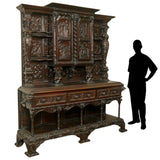 Antique Cupboard, Stepback Early Carved Figural Panels Cabinet, Gorgeous! - Old Europe Antique Home Furnishings