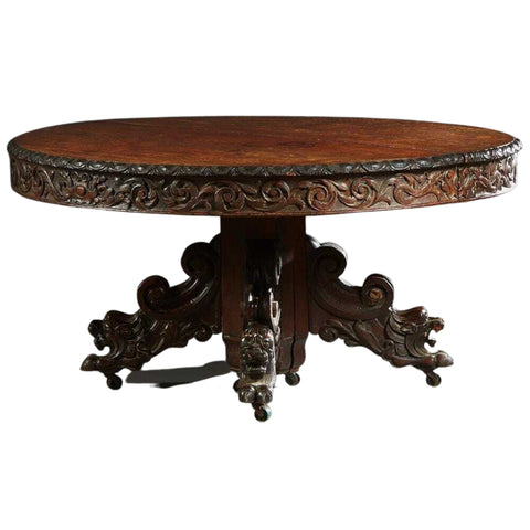Antique Dining Table, with Leaves, French Carved Oak Renaissance Style, 1800s!! - Old Europe Antique Home Furnishings