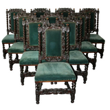 Antique Chairs, Ten French Renaissance Chairs,Upholstered in Dark Green Fabric! - Old Europe Antique Home Furnishings