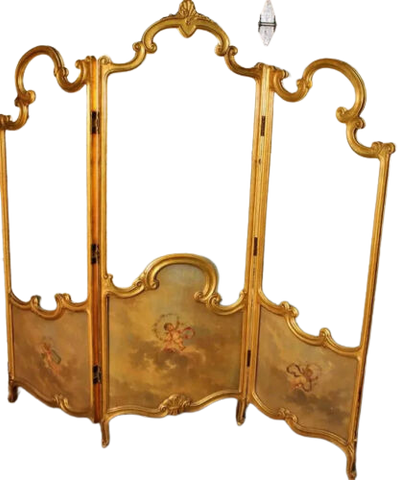 Antique Screen, Dressing, Hand Painted Courting Scenes, 3 Panels, Gilt,  Lovely!