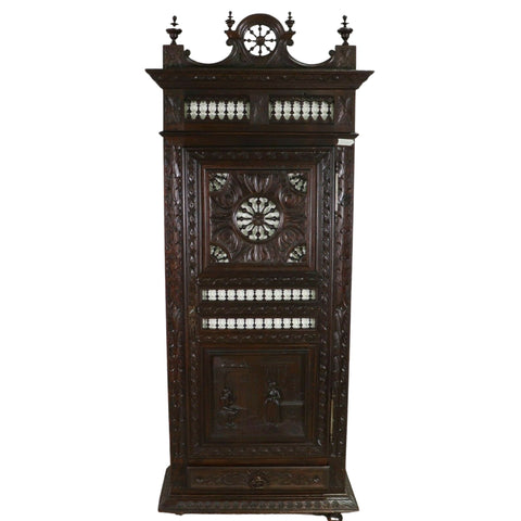 Antique Armoire Wardrobe, French Breton, Single Door Robe Armoire, Coat Closet!! - Old Europe Antique Home Furnishings