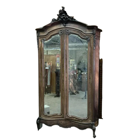 Antique Armoire, Louis XV Style, Mirrored Doors, 105 Ins., 1800's / 1900's! - Old Europe Antique Home Furnishings