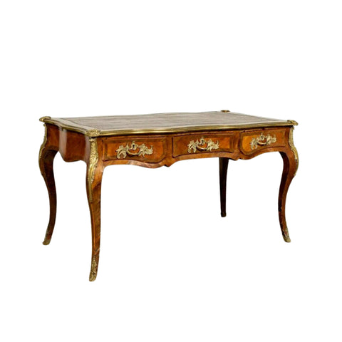 Antique French Desk, Plat, Louis XV Style Bureau, Parquetry Inlaid, 1800's!! - Old Europe Antique Home Furnishings