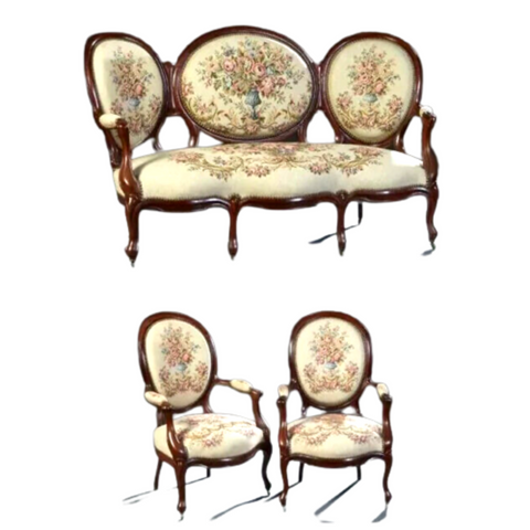 Stunning Louis XV Parlor Chair with Napoleonic Crest Fabric