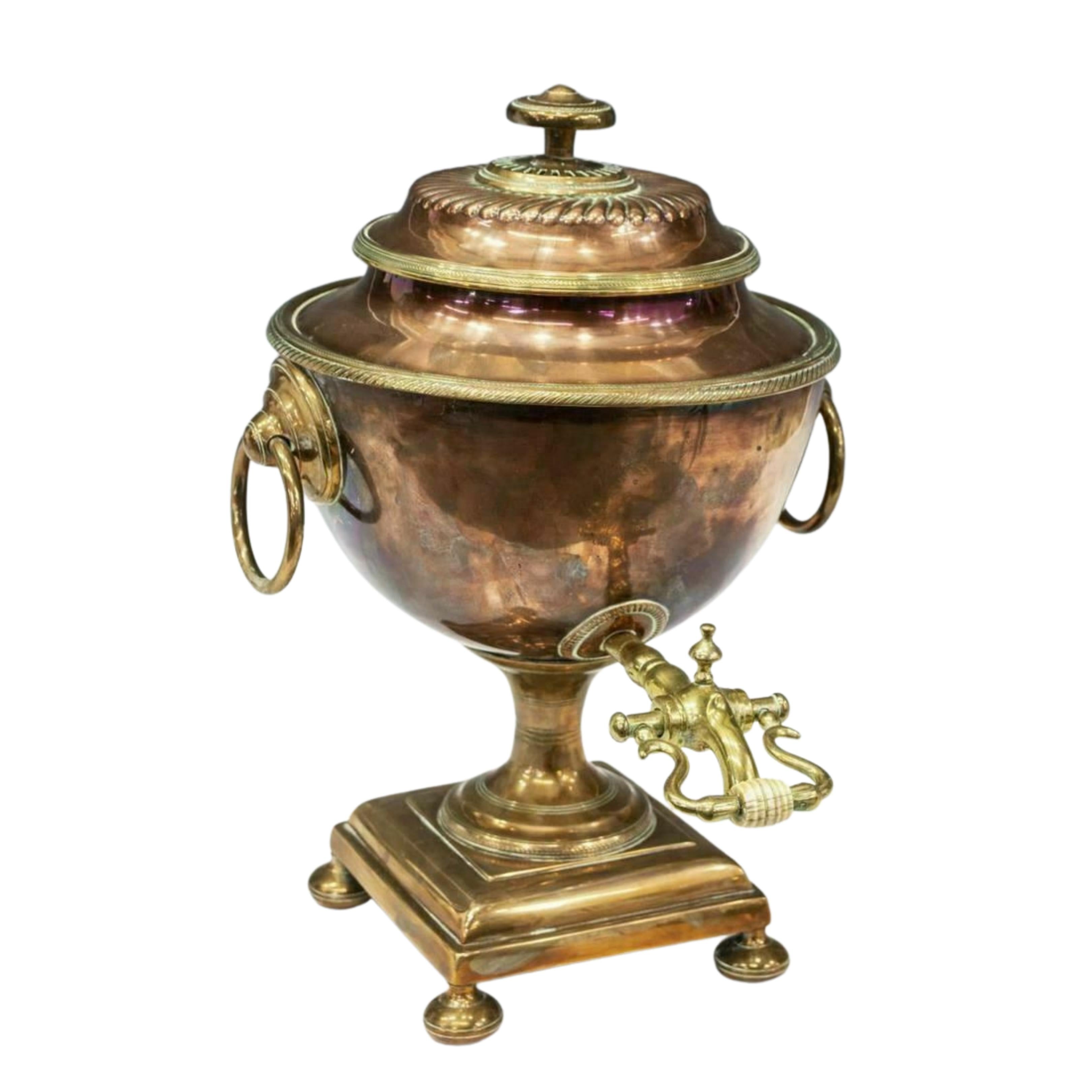 Antique Urn, English Copper & Brass Samovar Hot Water Urn, 19th C