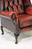 Armchair, British Red Leather, Chesterfield Wing Back Arm Chair, Gorgeous! - Old Europe Antique Home Furnishings