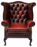 Armchair, Queen Anne Style Oxblood Leather Wingback, Winchester, Nail Head Trim! - Old Europe Antique Home Furnishings
