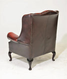 Armchair, British Red Leather, Chesterfield Wing Back Arm Chair, Gorgeous! - Old Europe Antique Home Furnishings