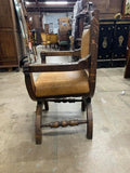 Armchair, Continental Curule Chair, Wood, Upholstered, Vintage / Antique!! - Old Europe Antique Home Furnishings