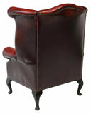 Armchair, Queen Anne Style Oxblood Leather Wingback, Winchester, Nail Head Trim! - Old Europe Antique Home Furnishings