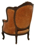 Armchair, Wingback, Cowhide & Leather, Nailhead Trim, Large, Carved Lyre Crest! - Old Europe Antique Home Furnishings