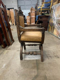 Armchair, Continental Curule Chair, Wood, Upholstered, Vintage / Antique!! - Old Europe Antique Home Furnishings