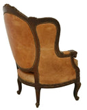 Armchair, Wingback, Cowhide & Leather, Nailhead Trim, Large, Carved Lyre Crest! - Old Europe Antique Home Furnishings