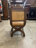 Armchair, Continental Curule Chair, Wood, Upholstered, Vintage / Antique!! - Old Europe Antique Home Furnishings