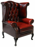 Armchair, Queen Anne Style Oxblood Leather Wingback, Winchester, Nail Head Trim! - Old Europe Antique Home Furnishings