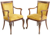 Armchairs, 8, Continental Carved Mahogany Yellow Velvet, Vintage / Antique!! - Old Europe Antique Home Furnishings