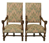 Armchairs, Highback, Pair French Renaissance Style, Nail Head, Vintage / AntiqueA - Old Europe Antique Home Furnishings