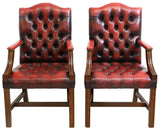 Armchairs, Red Leather, English, Six, GainsBorough Style, Nailhead Trim, 20th C! - Old Europe Antique Home Furnishings