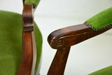 Armchairs, Green, French Style Carved Wood, Set of Two, Charming! - Old Europe Antique Home Furnishings