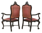 Armchairs, Spanish Baroque Style, Ebonized, Red Damask, Two, Pair, Vintage!! - Old Europe Antique Home Furnishings